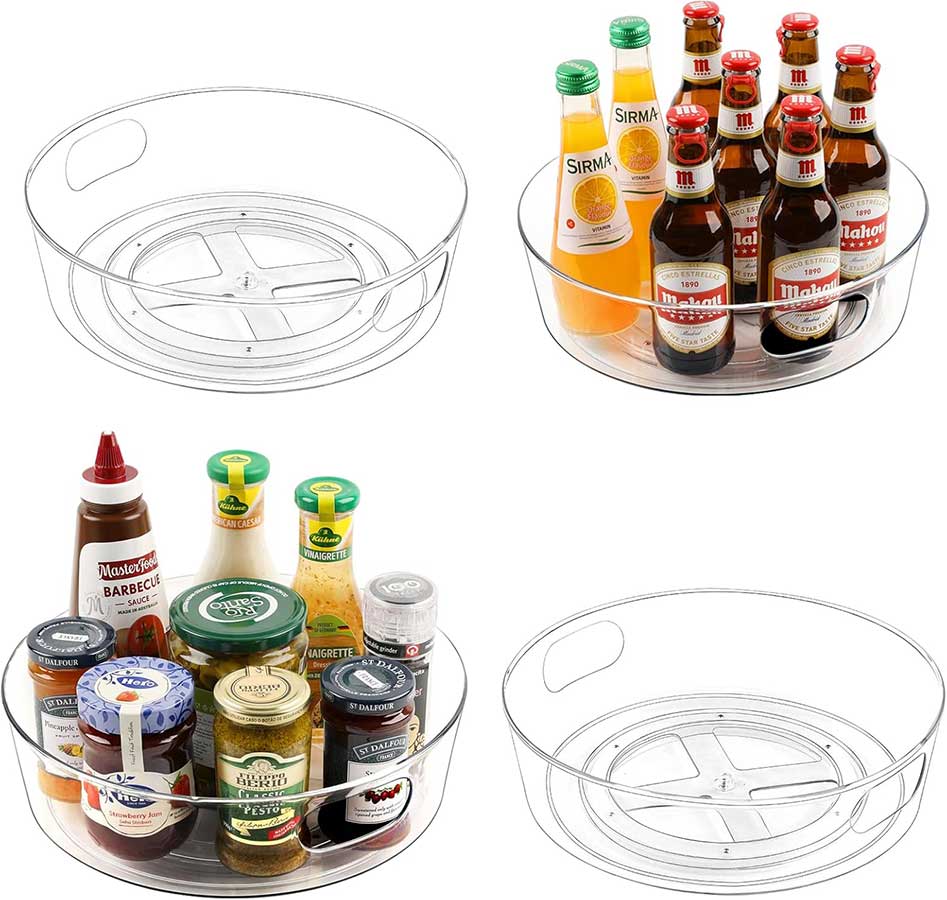 4 Pack Lazy Susan Organizer for Cabinet, Upgraded 11.5" Clear Lazy Susan Turntable with Handles and Raised Edge, Rotating Lazy Susan Spice Storage for Kitchen, Pantry, Refrigerator, Bathroom, Table