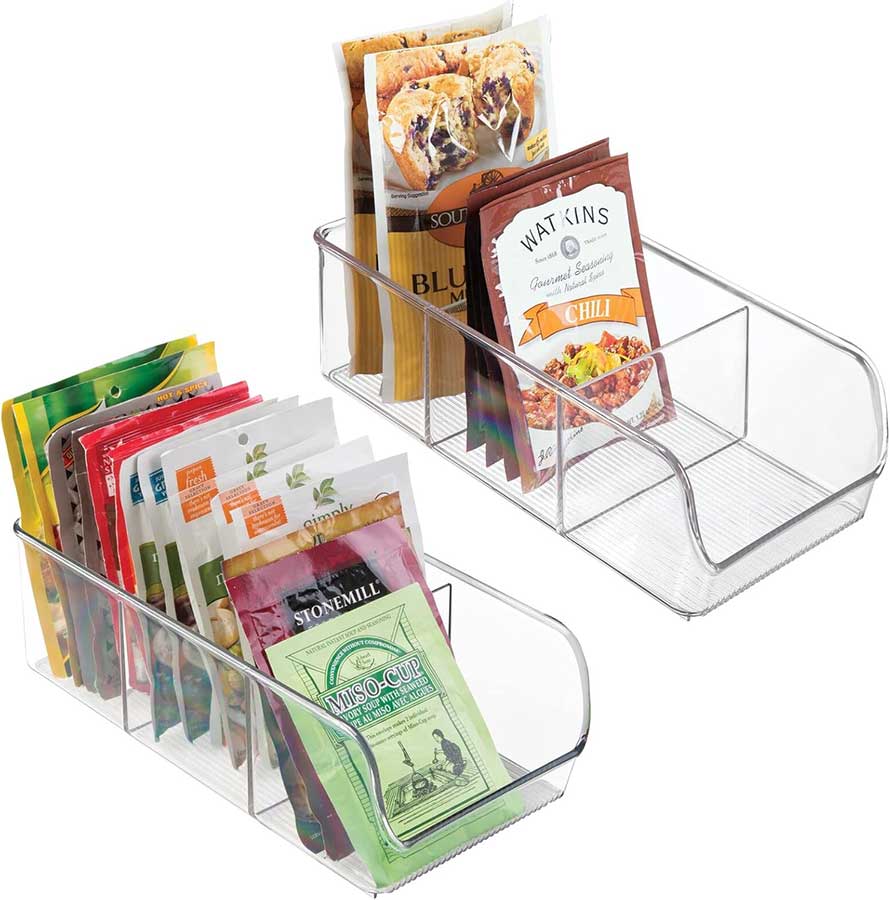 mDesign Plastic Food Storage Bin Organizer with 3 Compartments for Kitchen Cabinet, Pantry, Shelf, Drawer, Fridge, Freezer Organization - Holds Snack Bars