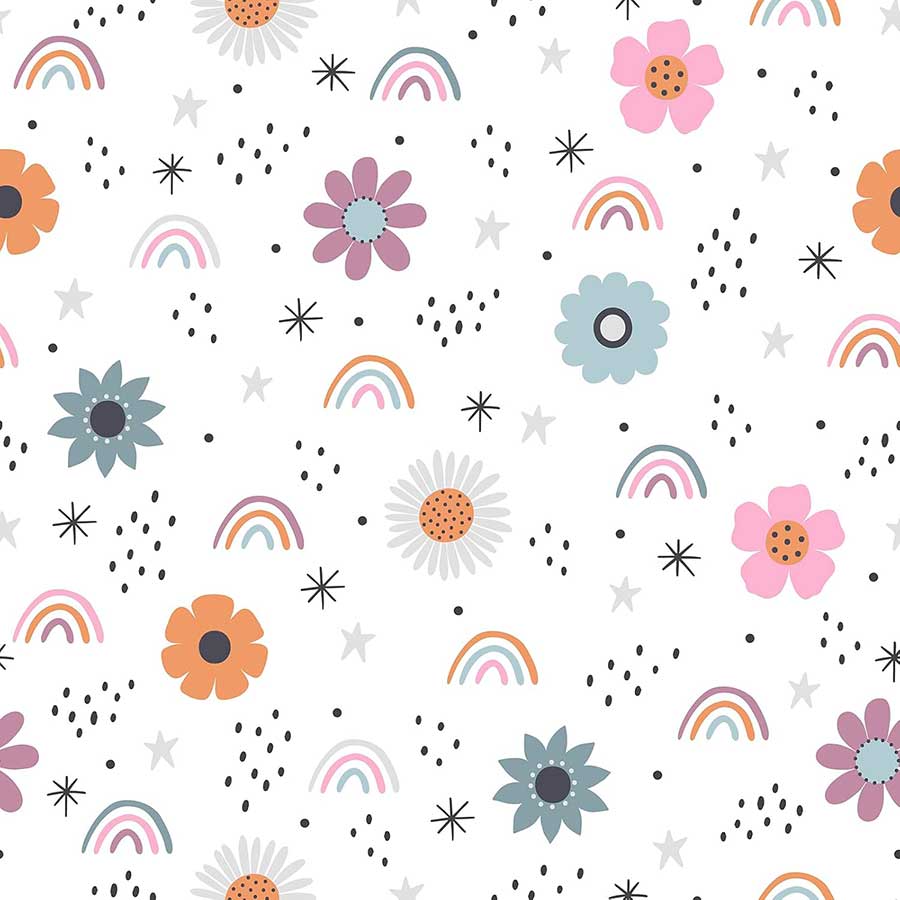 CHIHUT Boho Rainbow Peel and Stick Wallpaper - Watercolor Cute Flowers Stars Contact Paper for Kids - Self Adhesive Removable Wall Decals for Girls Bedroom