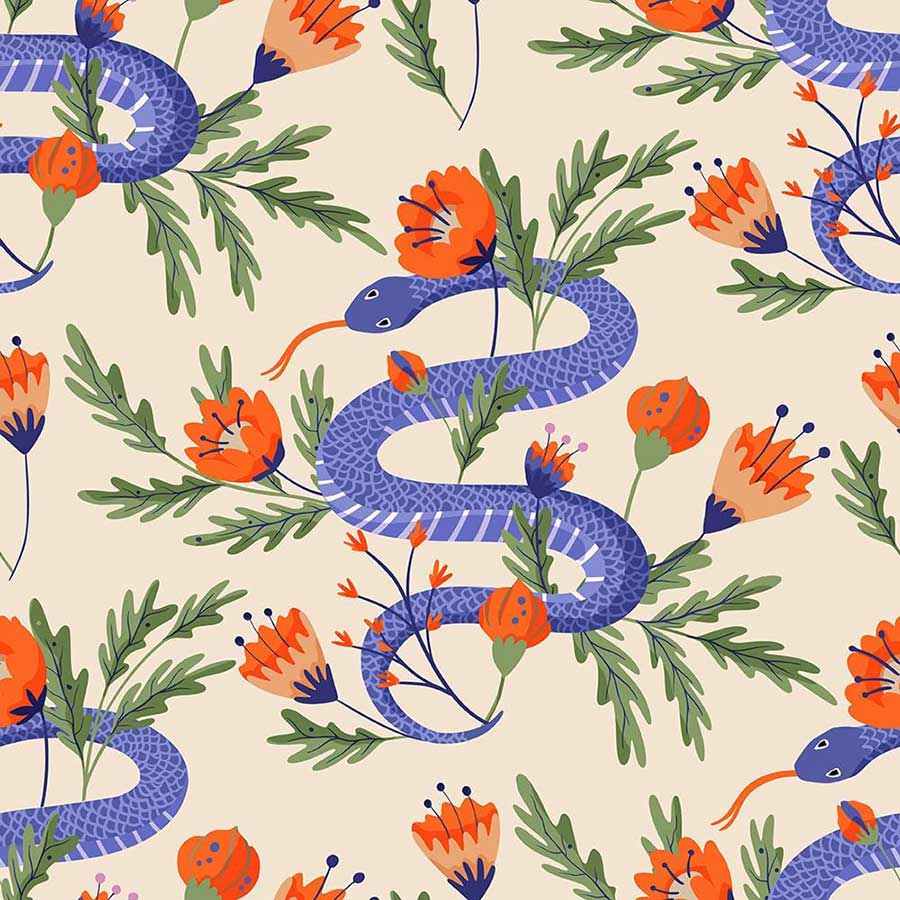 REDAMANCY Beige/Red/Blue Sneak Flowers Damask Orange Green Leaf Peel and Stick Wallpaper Stick on Contact Paper Vintage Wall Paper Easy Peel Off