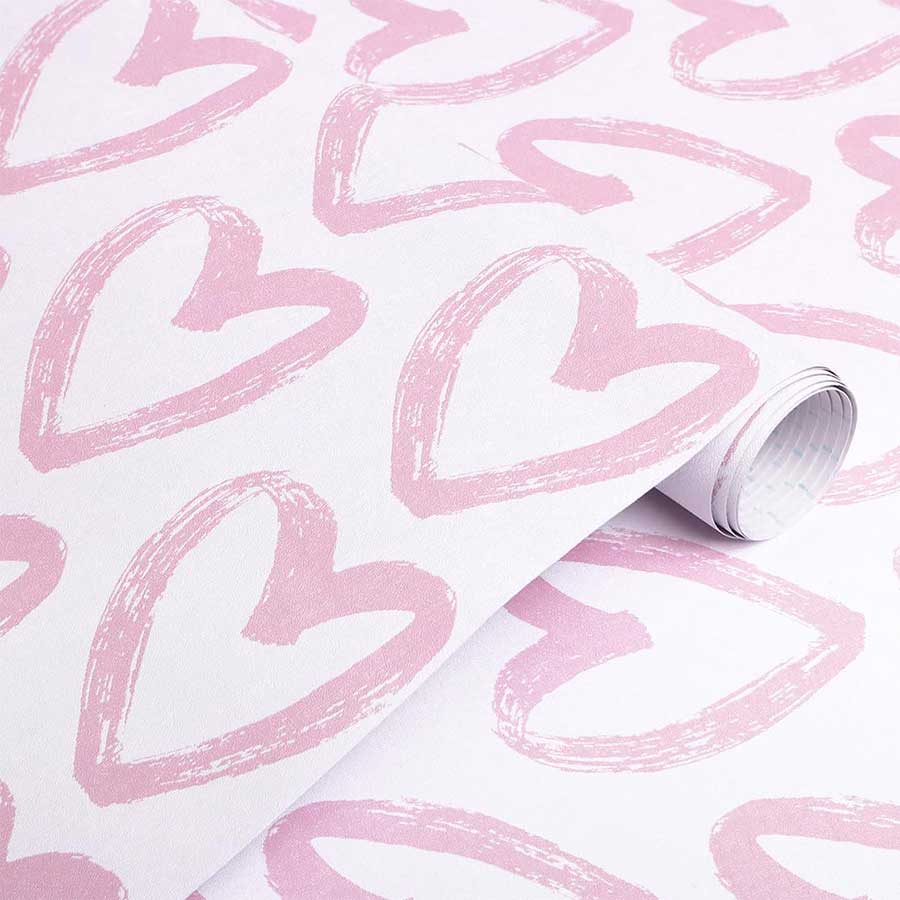 Timeet Pink Wallpaper Peel and Stick Wallpaper Modern Heart Wallpaper Contact Paper 17.7"x78.7" Self Adhesive Removable Wallpaper for Bedroom Kids.