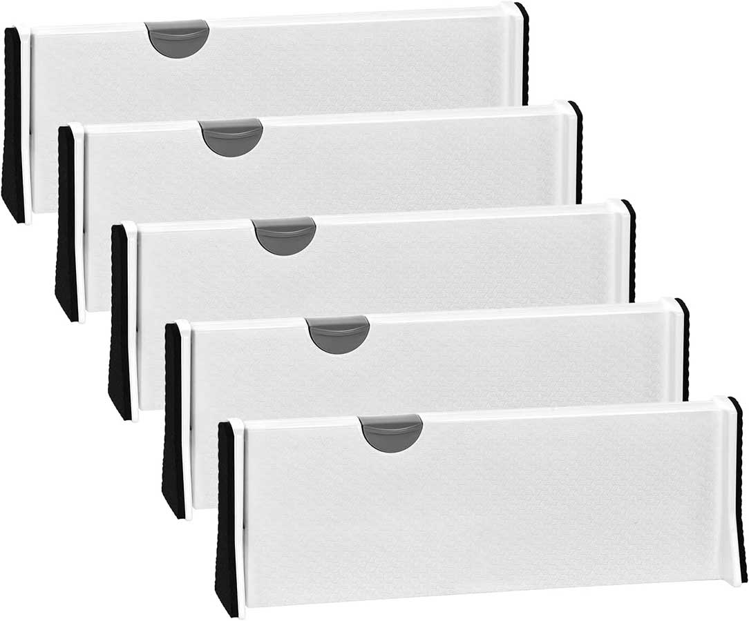 JONYJ Drawer Dividers Organizer 5 Pack, Adjustable Separators 4" High Expandable from 11-17" for Bedroom, Bathroom, Closet,Clothing, Office, Kitchen...