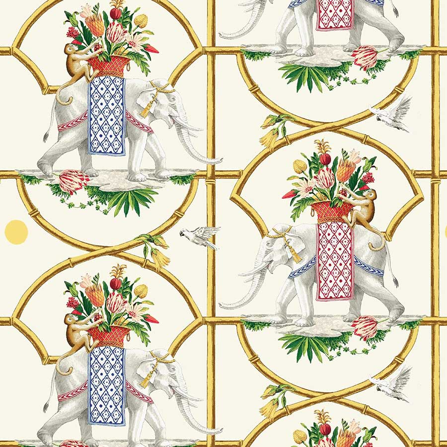 Surface Style - Peel and Stick Wallpaper, Whimsical Wallpaper for Bedroom, Powder Room, Kitchen, Vinyl, 30.75 Sq Ft Coverage (Before The Raj Collection, Ivory) 