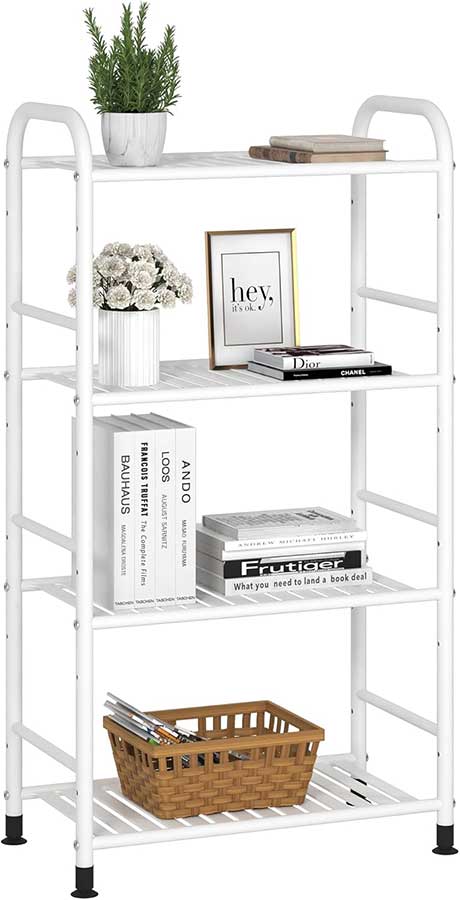 JSB 4-Tier Adjustable Shelving Unit, Heavy Duty Storage Rack Organizer Metal Corner Shelf for Kitchen Living Room Laundry Pantry Bathroom (White, 4 Tier)