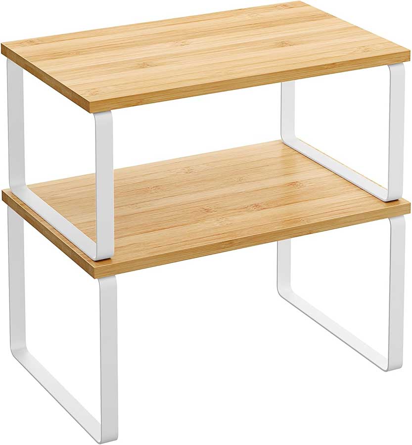 SONGMICS Cabinet Organizer Shelf, Set of 2 Kitchen Counter Shelves, Kitchen Storage, Spice Rack, Stackable, Expandable, Metal and Engineered Wood, Cloud...
