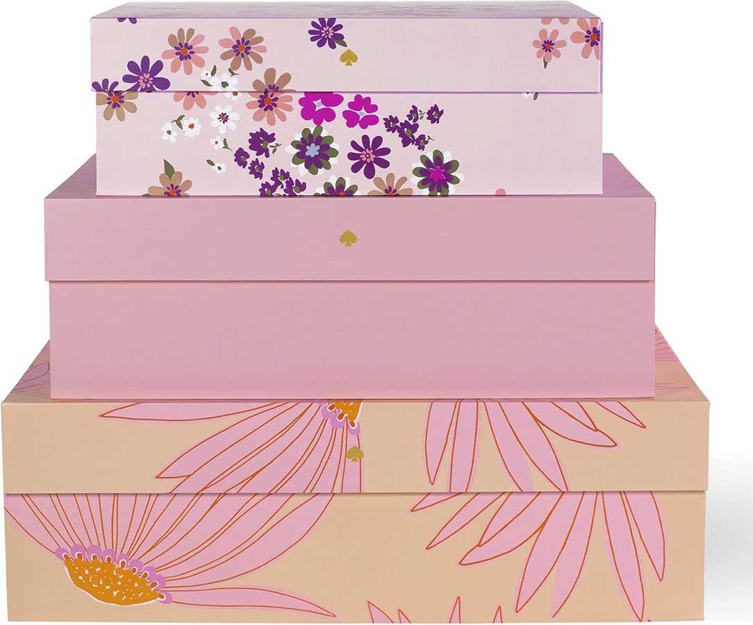 Kate Spade New York Decorative Storage Boxes with Lids, 3 Pack Sturdy Organizer Storage Bins, Includes Small Medium Large Pink Nesting Boxes with Magnetic