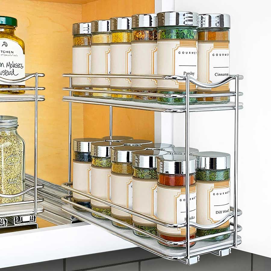 LYNK PROFESSIONAL® Pull Out Spice Rack Organizer for Inside Kitchen Cabinets - 4-1/4 inch Wide - Slide Out Drawer – Chrome Sliding Spice Cabinet