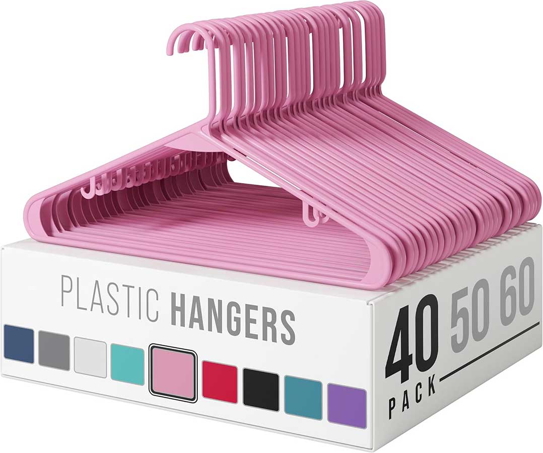 Clothes Hangers Plastic 40 Pack - Pink Plastic Hangers - Makes The Perfect Coat Hanger and General Space Saving Clothes Hangers for Closet - Percheros