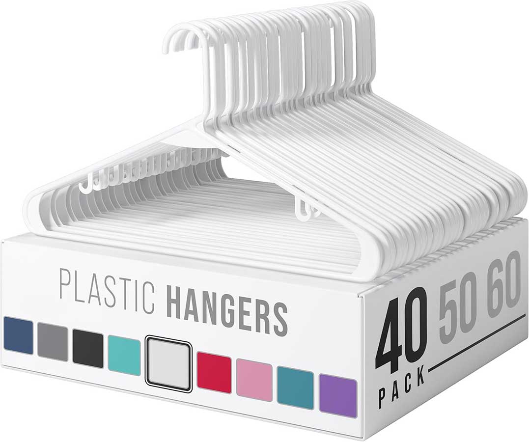 Clothes Hangers Plastic 40 Pack - White Plastic Hangers - Makes The Perfect Coat Hanger and General Space Saving Clothes Hangers for Closet - Percheros