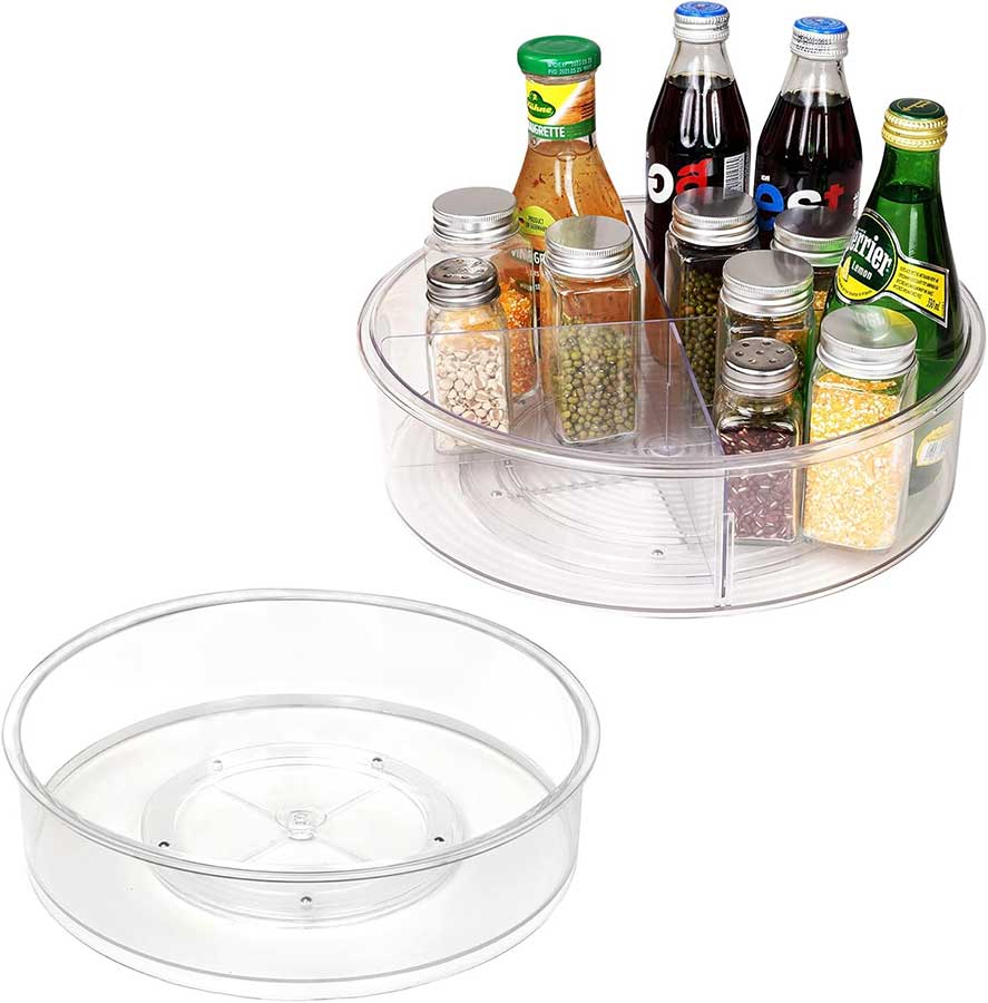 Puricon 2 Pack Clear Lazy Susan Turntable Organizer (12" & 10"), Plastic Rotating Tray Home Edit Lazy Susan Spice Rack Cabinet Organizer