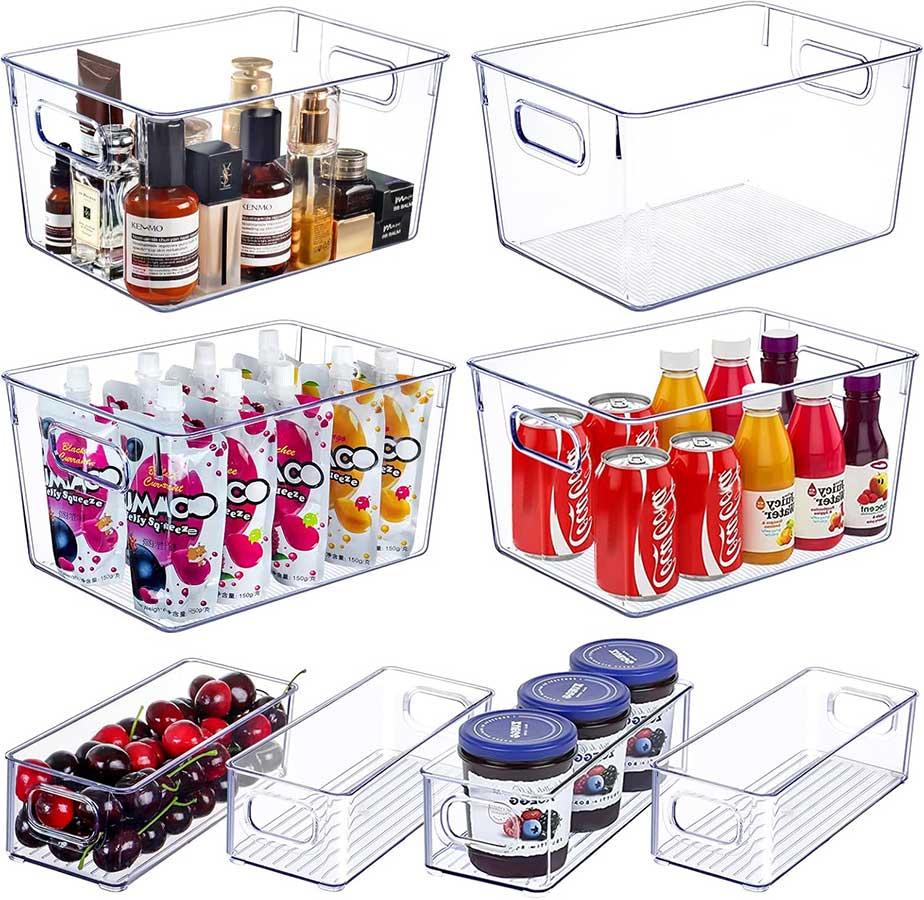 Set of 8 Clear Plastic Storage Bins, 4 Large and 4 Small Stackable Storage Containers for Pantry Organization and Kitchen Storage Bins,Home Edit and Cabinet