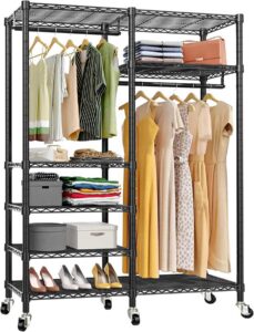 VIPEK R4 Rolling Garment Racks 6 Tiers Adjustable Heavy Duty Wire Shelving Clothes Rack with Double Rods and Lockable Wheels, Freestanding Wardrobe Closet
