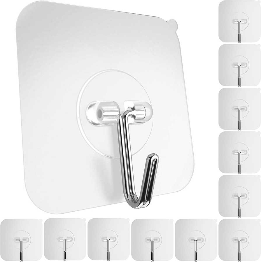 GLUIT Adhesive Wall Hooks for Hanging Heavy Duty 22 lbs Hooks for Walls No Damage, Towel Sticky Clear Hooks, Waterproof, Home, Bathroom, Kitchen, Office