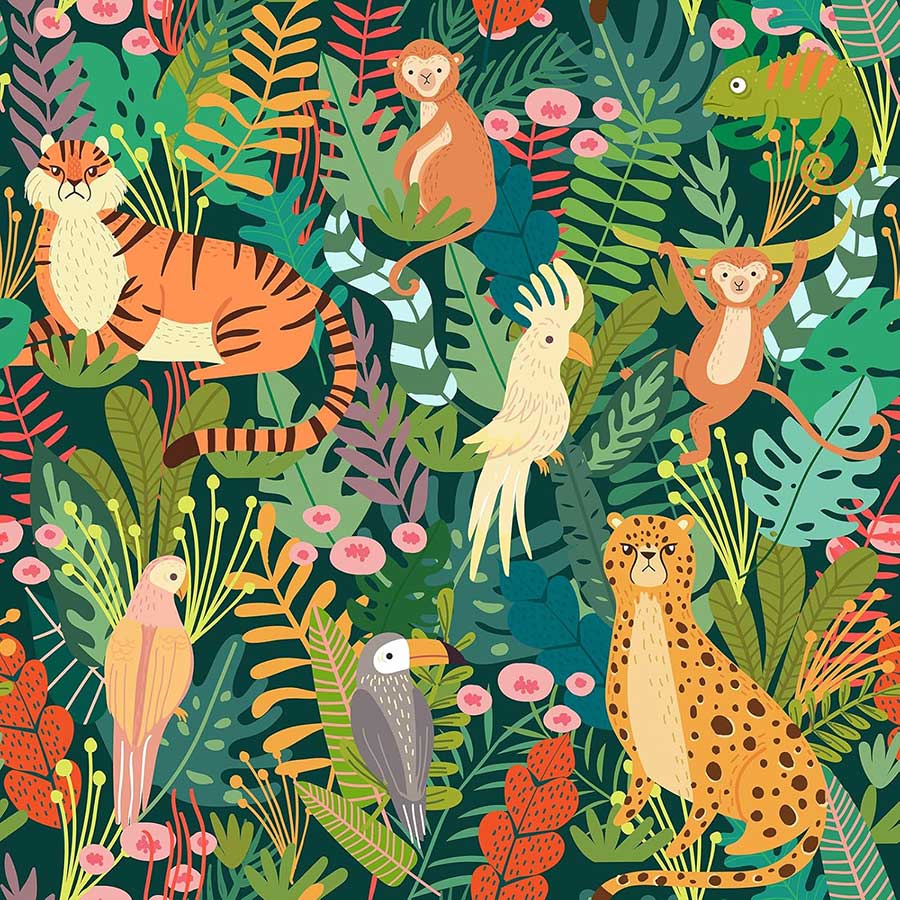 CHIHUT 17.7'x472' Jungle Peel and Stick Animal Print Wallpaper for Nursery - Funky Leopard Tiger Wallpaper Vinyl Colorful Self Adhesive Contact