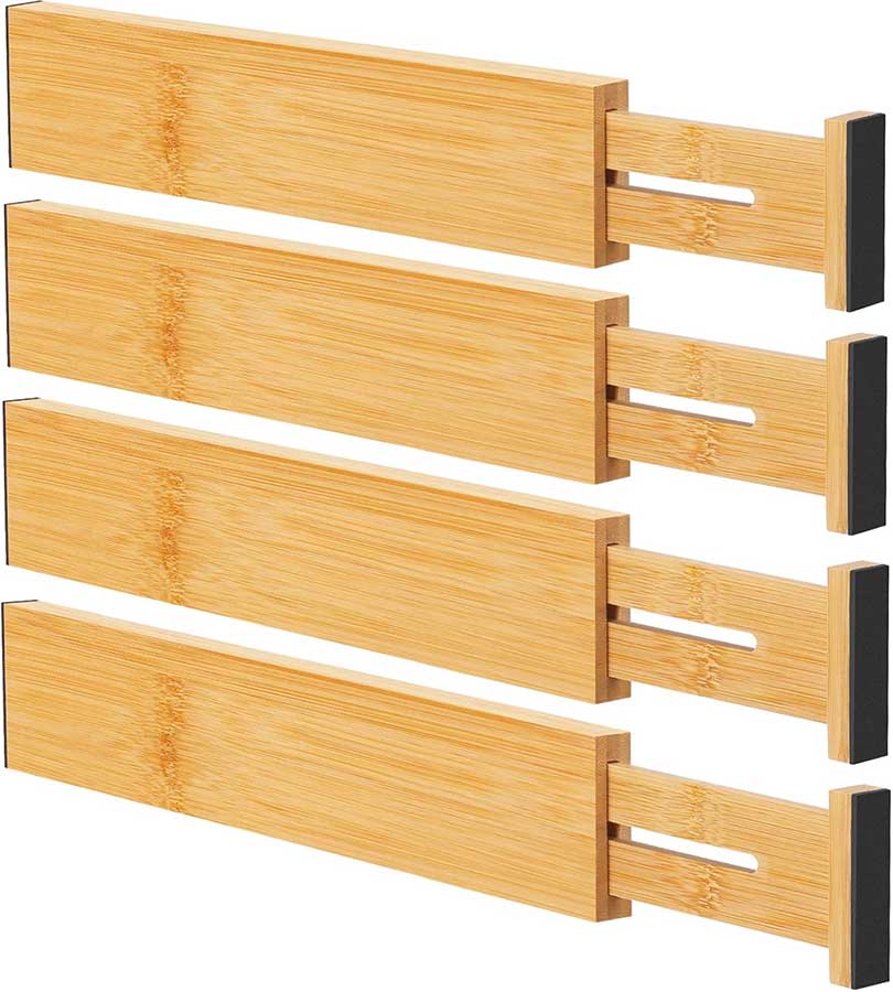 Ryqtop Bamboo Drawer Dividers Organizers, Kitchen Drawer Organizer, Adjustable Drawer Divider for Clothes, Kitchen, Dresser, Bedroom, Bathroom and Office