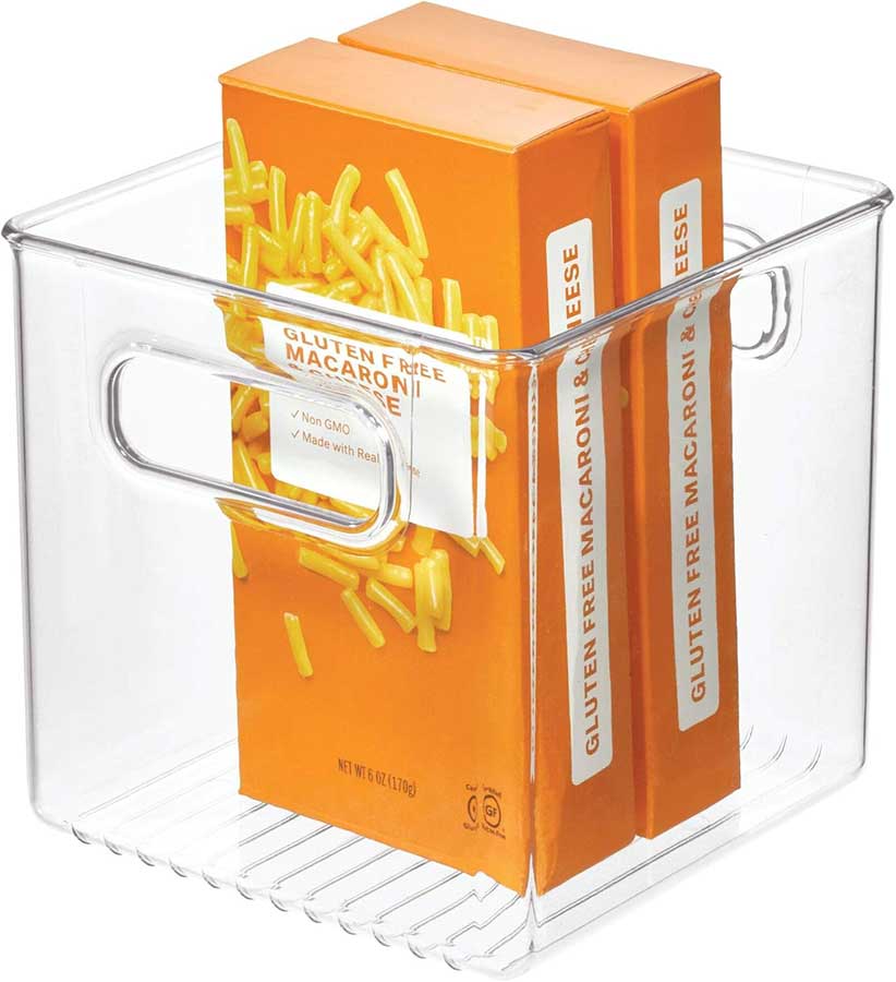 <br />
iDesign Recycled Plastic Pantry and Kitchen Storage, Freezer and Fridge Organizer Bin with Easy Grip Handles – 6” x 6” x 6”, Clear