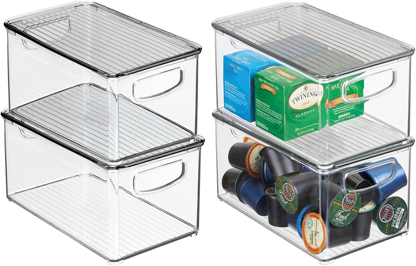 mDesign Plastic Deep Storage Bin Box Container with Lid and Built-In Handles - Organization for Fruit, Snacks, or Food in Kitchen Pantry, Cabinet, Cupboard