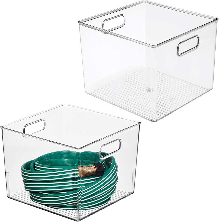 mDesign Plastic Household Storage Bin Box Container with Handles for Garage Organization - Holds Cleaning and Garden Supplies or Tools - Fits on Shelves