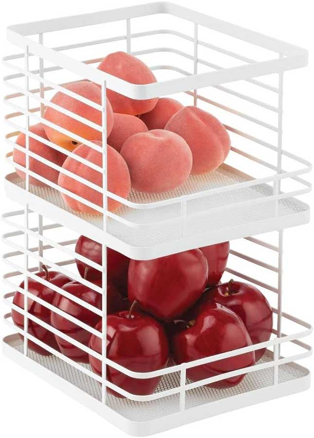 mDesign Stacking Wire Baskets Food Organizer Storage Metal Basket with Open Front for Kitchen Cabinet, Pantry, Cupboard, and Shelves - Organize Fruits