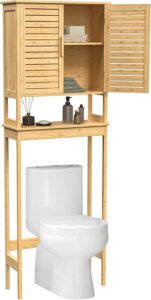 SONGMICS Over The Toilet Storage Cabinet, Bathroom Cabinet with Adjustable Inside Shelf and Bottom Stabilizer Bar, Space-Saving Toilet Rack, Natural Beige