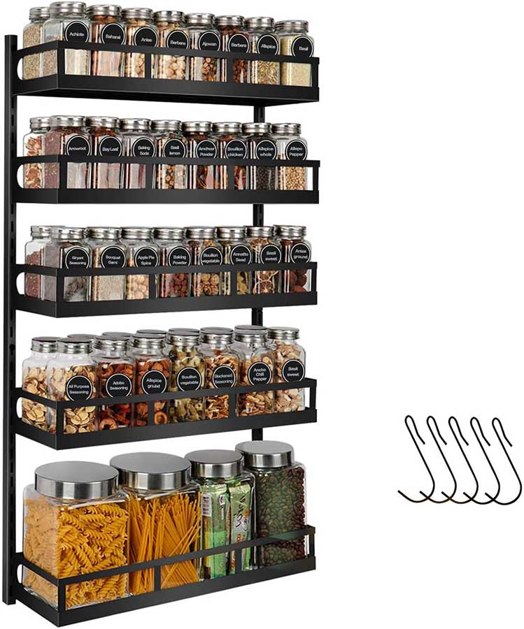 X-cosrack Wall Mount Spice Rack Organizer 5 Tier Height-Adjustable Hanging Spice Shelf Storage for Kitchen Pantry Cabinet, Dual-Use Seasoning Holder Rack