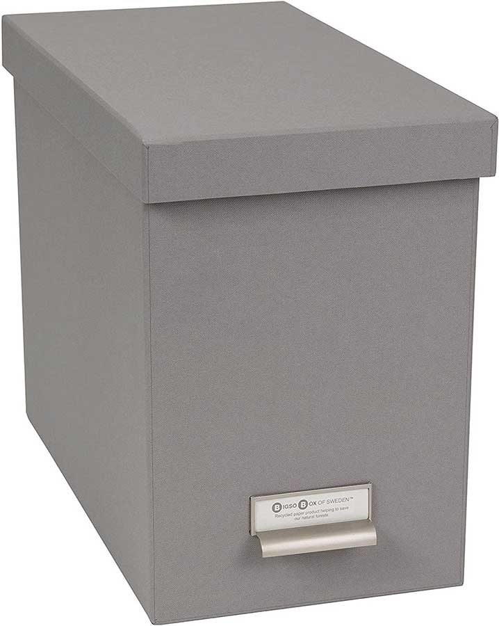 Bigso John Fiberboard Label Frame Desktop File Storage Box - Document Organizer for Important Paperwork - Durable Hanging File Box with a Lid & Metal