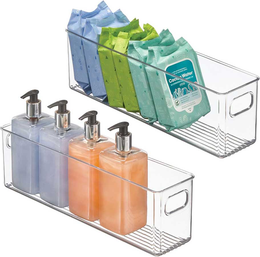 InterDesign iDesign Plastic Stackable Pantry Bin - Storage Bin with Handles for Cabinets or Fridge - Set of 2 - Clear