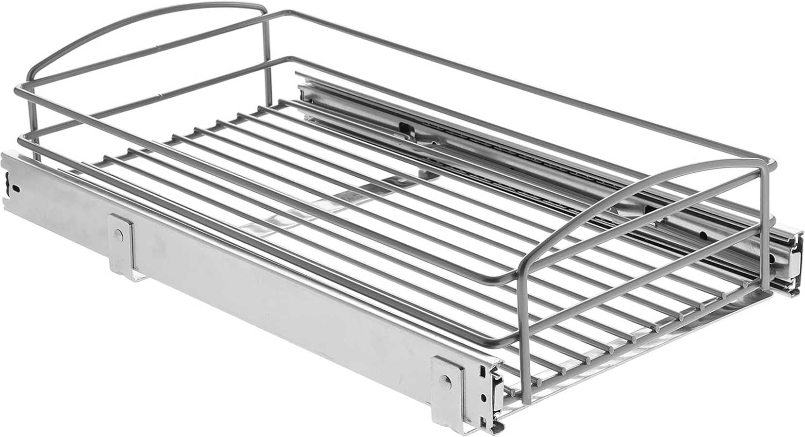 Knape & Vogt RS-MUB-11-FN 5 in. H x 12 in. W x 20 in. D Multi-Use Pull-Out Basket Cabinet Organizer in Silver