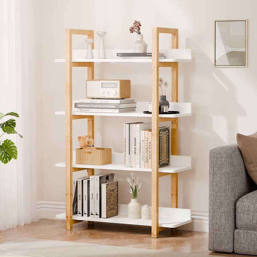 RELAHOGAR Bookshelf, 4 Tier Free Standing Shelf, Small Wooden Display Bookcase for Office,Living Room,Bedroom,Bathroom