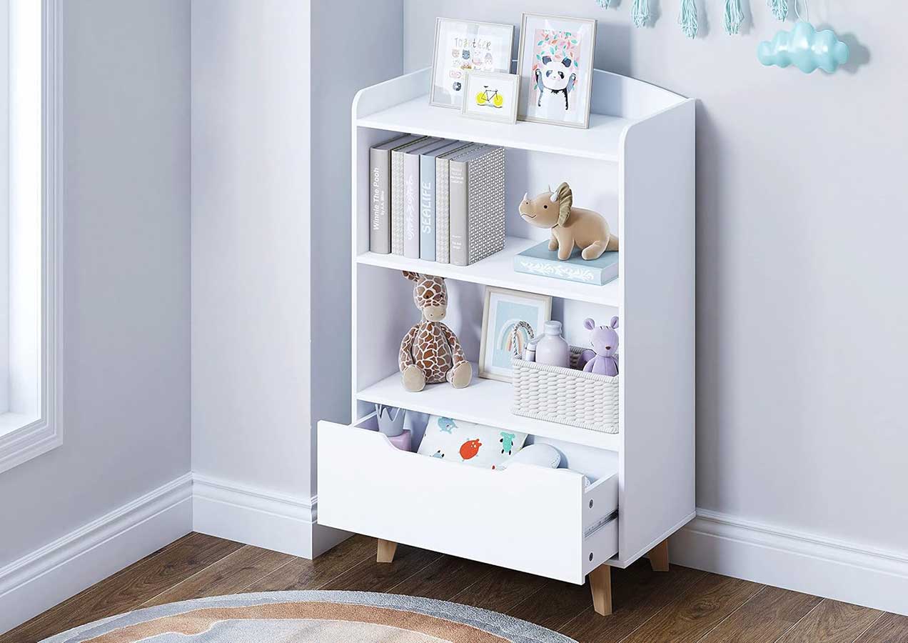UTEX Kids Bookshelf, Children Bookcases with Storage and Drawer, Wood Kids Toy Storage Organizer for Playroom, Nursery School, White