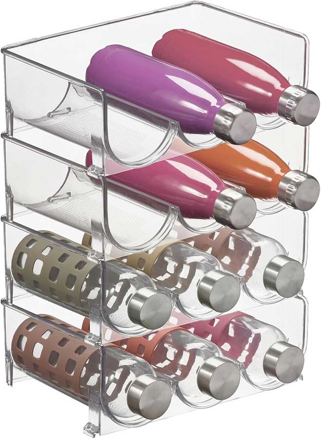 mDesign Plastic Free-Standing Stackable 3 Bottle Storage Holder Rack - Water, Wine, and Drink Organizer Shelf for Kitchen Countertop, Cabinet, Pantry