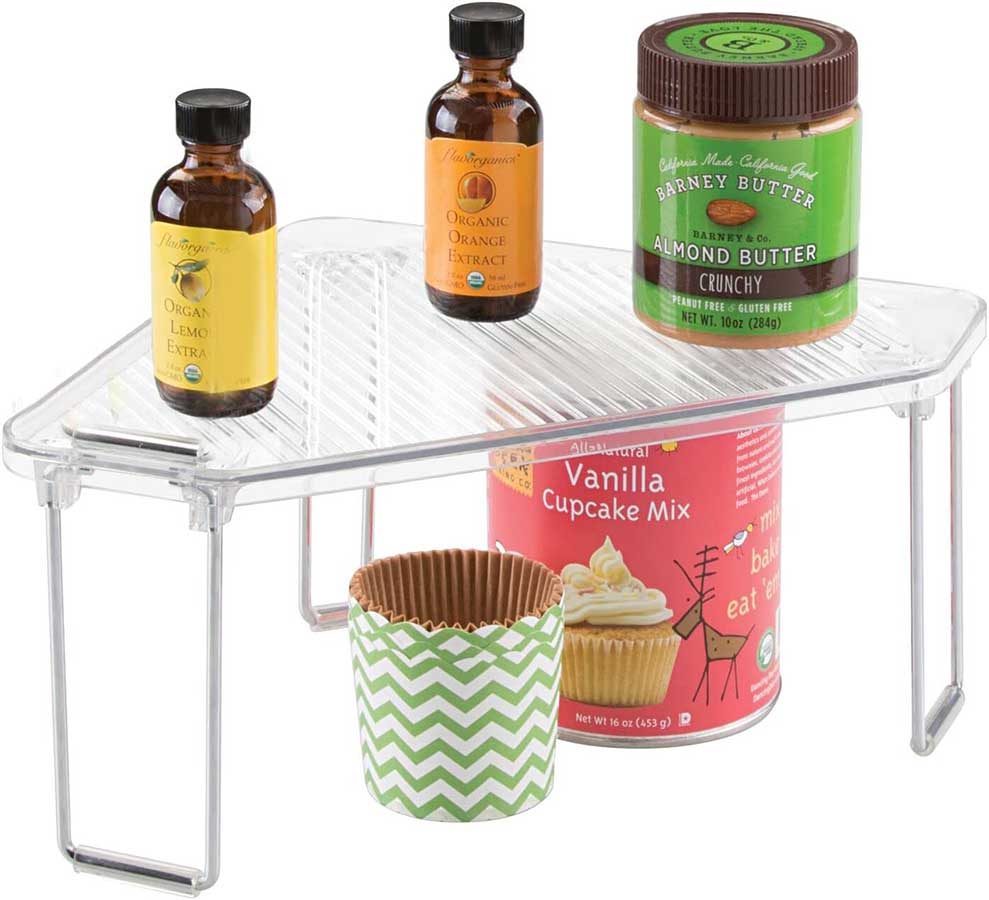 mDesign Plastic/Steel Freestanding Foldable Corner Stackable Organizer Shelf for Kitchen, Counter, Pantry, Cabinet Storage, Holds Plates, Dishes