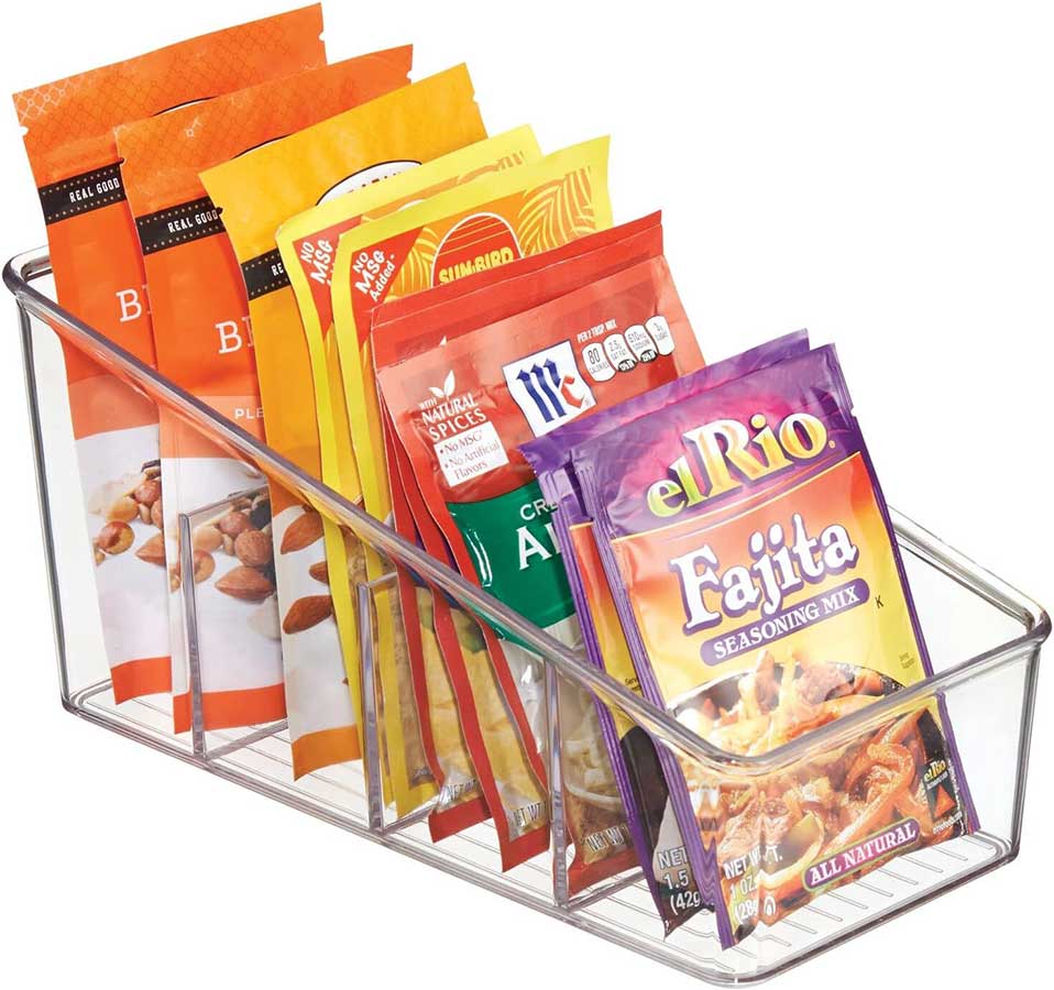 mDesign Plastic 4-Section Food Packet Organizer - Storage for Kitchen, Pantry, Cabinet, or Countertop - Organization for Spice Packets, Hot Chocolate