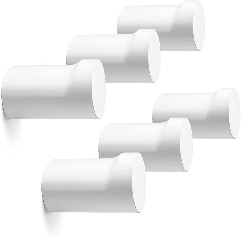 bsdonte Wood Wall Hooks 6 Pack, Modern Decorative Coat Hooks Wall Mounted, Handmade White Hat Hooks Heavy Duty Entryway Wall Hangers for Hanging Towels