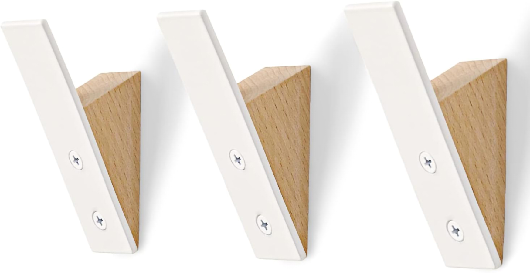 Beech Wood White Metal Coat Hook Rack - Set of 3 - Decorative Wall Hooks for Hanging Coats and Hats