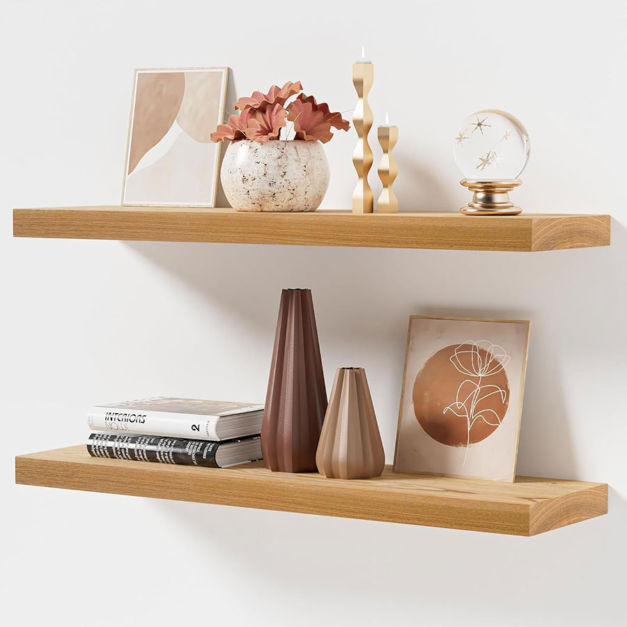 Marsmiles Floating Shelves for Wall 36 Inch | Natural Ash Wood Floating Shelves Set of 2 | 36W x 8D Natural Wood Wall Shelves with Upgraded Heavy Duty