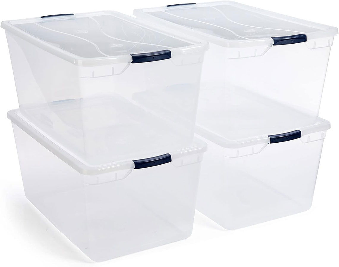 Rubbermaid Cleverstore 95 Quart Clear Stackable Large Plastic Storage Containers with Lids for Office and Home Organization, Clear (4 Pack)