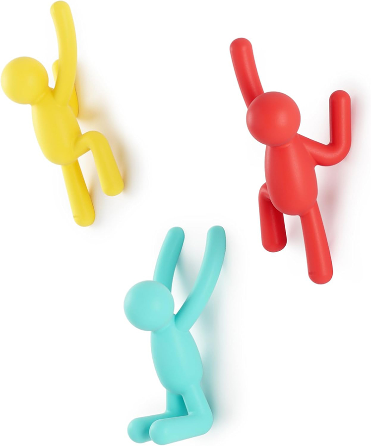 Umbra Buddy Wall Hooks – Decorative Wall Mounted Coat Hooks for Hanging Coats, Scarves, Bags, Purses, Backpacks, Towels and More, Set of 3, Bright Multicolored