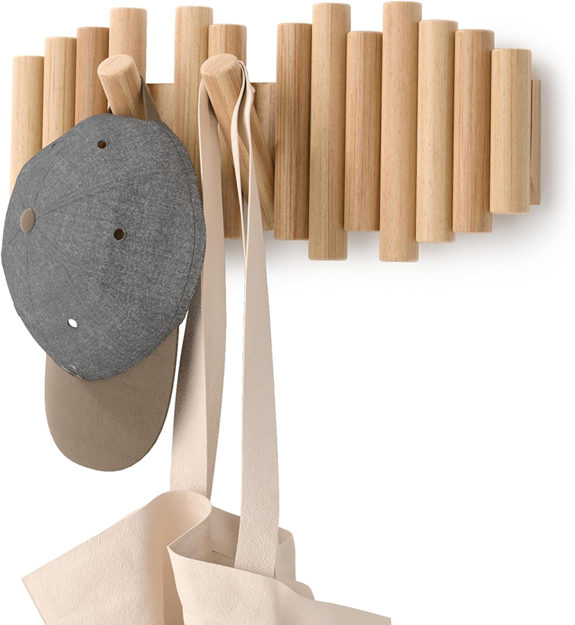 Umbra Picket 5 Hooks, Wall-Mounted Rail, Natural Finish